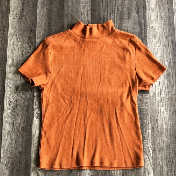 Anthropologie Maeve Ribbed Mock Neck Burnt Orange Short Sleeve Baby Tee M - Picture 2 of 8